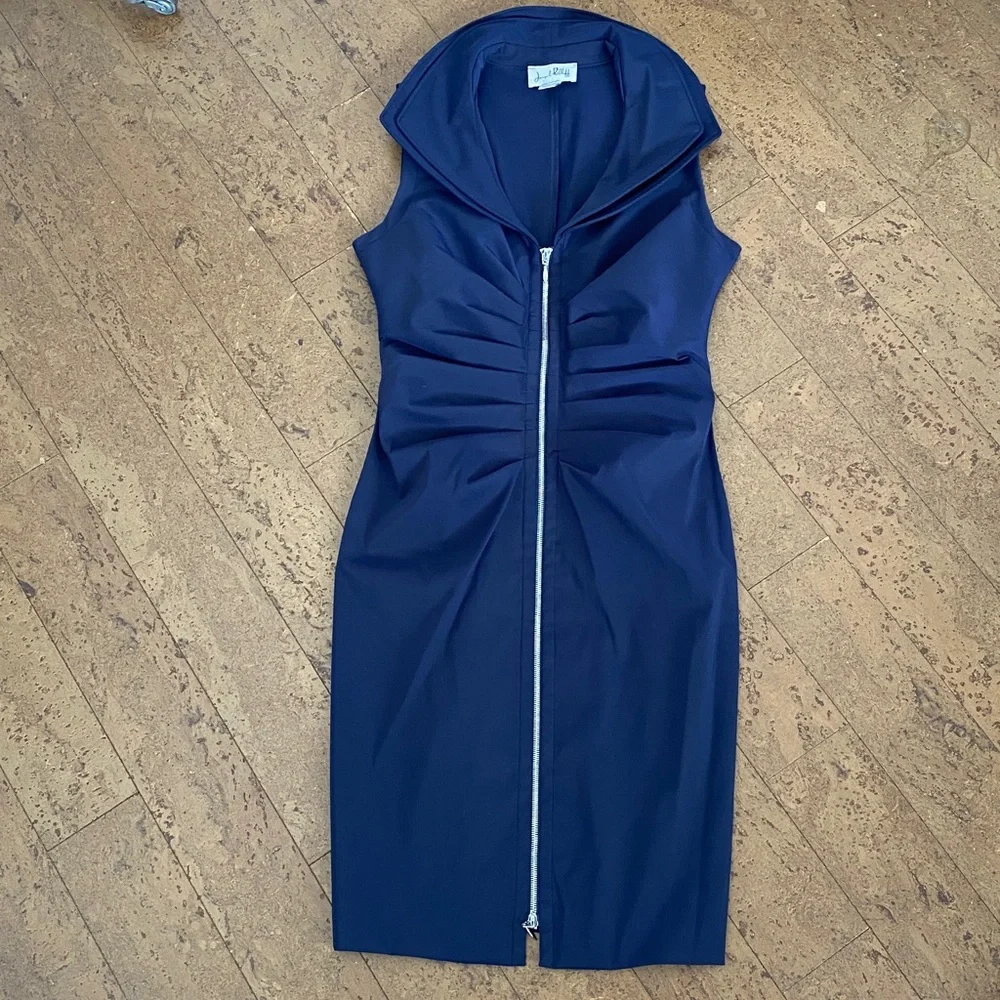 Joseph Ribkoff Navy Sleeveless Zip-Up Midi Dress Size 10 - Picture 14 of 16